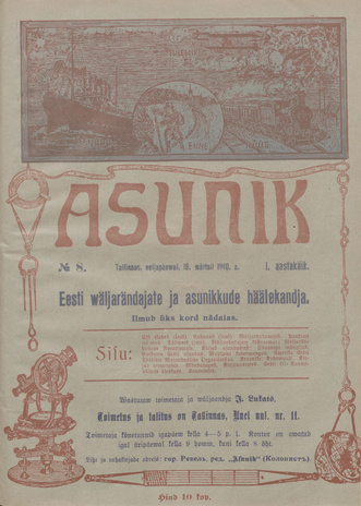 Asunik : Eesti väljarändajate ja asunikkude häälekandja ; 8 1910-03-18