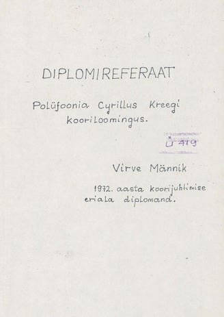 Polüfoonia Cyrillus Kreegi kooriloomingus : diplomireferaat
