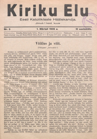 Kiriku Elu : Eesti Katoliiklaste Häälekandja ; 3 1935-03-01