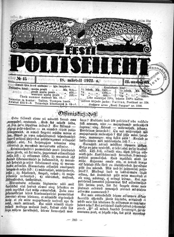 Eesti Politseileht ; 15 1922