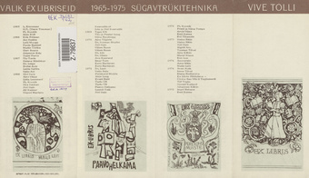 Vive Tolli tööde näitus : valik eksliibriseid : valik illustratsioone : 1965-1975 : sügavtrükitehnika : näituse nimekiri