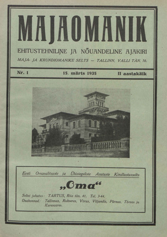 Majaomanik : ehitustehniline ja nõuandeline ajakiri ; 1 1935-03-15
