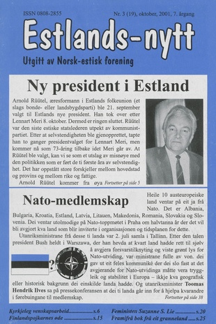 Estlands-nytt : allment tidsskrift for Estlands-interesserte ; 3 (19) 2001-10