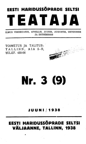 Eesti Haridussõprade Seltsi Teataja ; 3 (9) 1938-06
