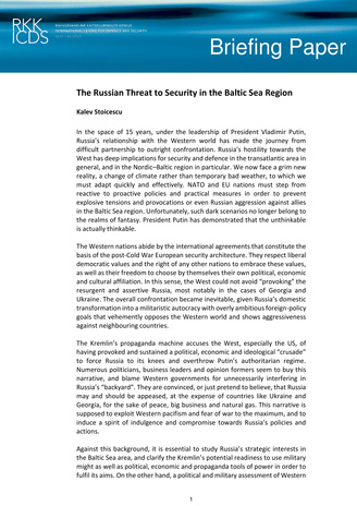 The Russian threat to security in the Baltic Sea region