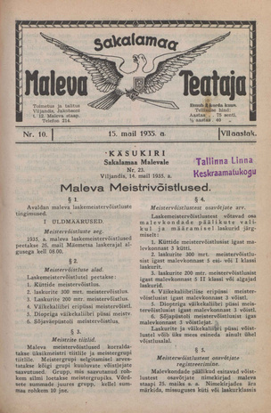 Sakalamaa Maleva Teataja ; 10 1935-05-15