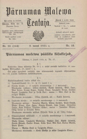 Pärnumaa Maleva Teataja ; 10 (144) 1935-06-08