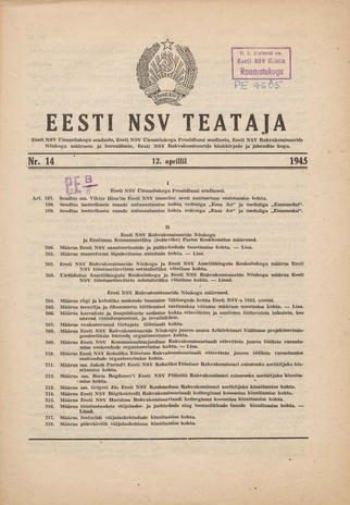 Eesti NSV Teataja ; 14 1945-04-12