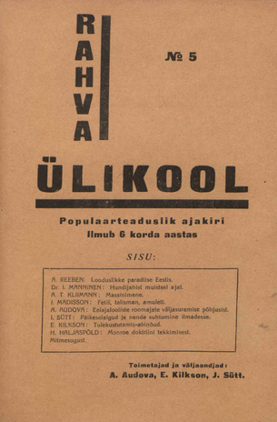Rahvaülikool : populaarteaduslik ajakiri ; 5 1929-05