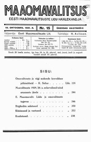Maaomavalitsus ; 15 1931-10-10