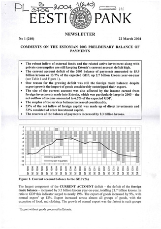 Eesti Pank : newsletter ; 1 (240) 2004-03-22