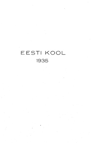 Eesti Kool ; sisukord 1935
