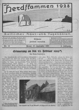 Herdflammen : Baltisches Haus- und Jugendblatt ; 16 1928-09-17