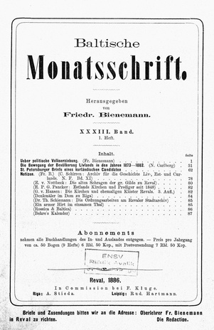 Baltische Monatsschrift ; 1 1886