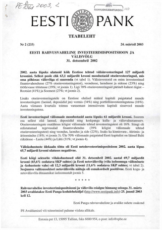 Eesti Pank : teabeleht ; 2 (233) 2003-03-24
