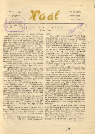 Hääl : kunsti, teaduse ja belletristika kuukiri ; 21-22 1939-11-18