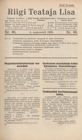 Riigi Teataja Lisa : seaduste alustel avaldatud teadaanded ; 68 1933-09-05