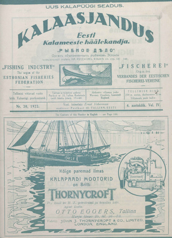 Kalaasjandus : kalapüük - ümbertöötamine - kaubandus - teadusline töö - ühistegevus ; 30 1923-04