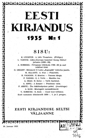 Eesti Kirjandus ; 1 1935