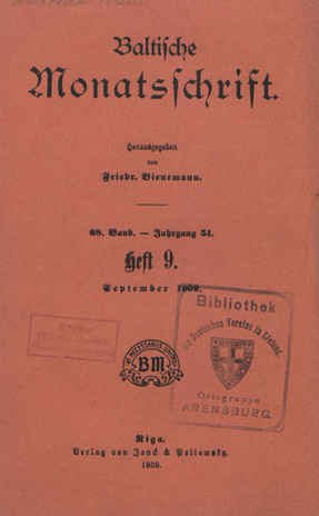 Baltische Monatsschrift ; 9 1909-09
