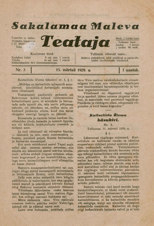 Sakalamaa Maleva Teataja ; 7 1929-03-15