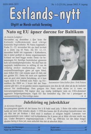 Estlands-nytt : allment tidsskrift for Estlands-interesserte ; 1-2 (23-24) 2003-01