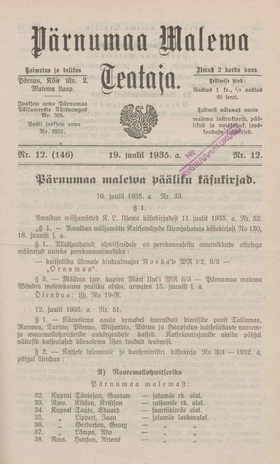 Pärnumaa Maleva Teataja ; 12 (146) 1935-07-19