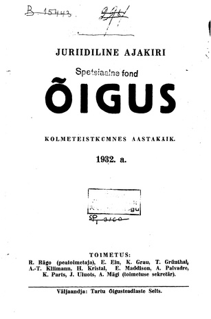 Õigus ; aastasisukord 1932