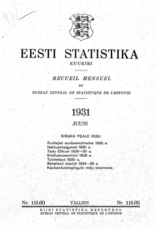 Eesti Statistika : kuukiri ; 115 (6) 1931-06