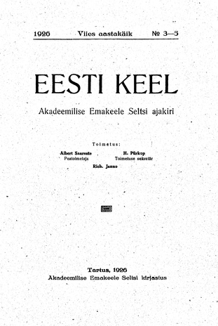 Eesti Keel ; 3-5 1926
