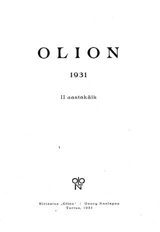 Olion ; sisukord 1931