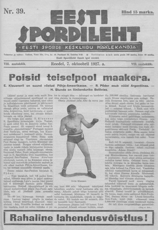 Eesti Spordileht ; 39 1927-10-07