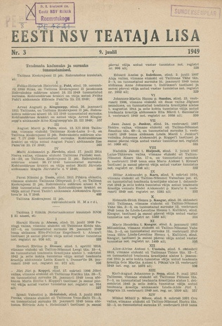 Eesti NSV Teataja lisa ; 3 1949-07-09