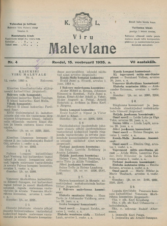 K. L. Viru Malevlane ; 4 1935-02-15
