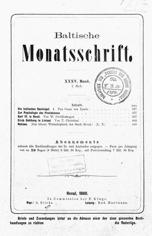 Baltische Monatsschrift ; 7 1888