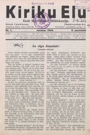 Kiriku Elu : Eesti Katoliiklaste Häälekandja ; 1 1934-01