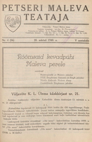 Petseri Maleva Teataja ; 4 (56) 1940-03-20