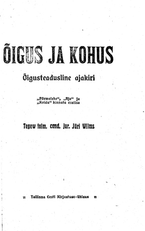 Õigus ja Kohus ; 1 1912-01