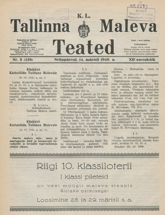 K. L. Tallinna Maleva Teated ; 8 (426) 1940-03-14
