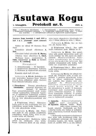 Asutawa Kogu protokoll nr.9 (3. mai 1919)