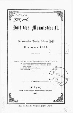 Baltische Monatsschrift ; 6 1867-12