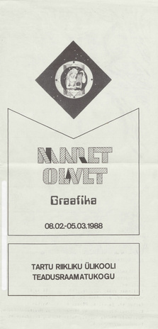 Maret Olvet : graafika : näituse kataloog, 08.02-05.03 1988 Tartu Riikliku Ülikooli Teadusraamatukogus 
