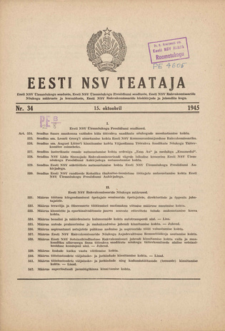 Eesti NSV Teataja ; 34 1945-10-15