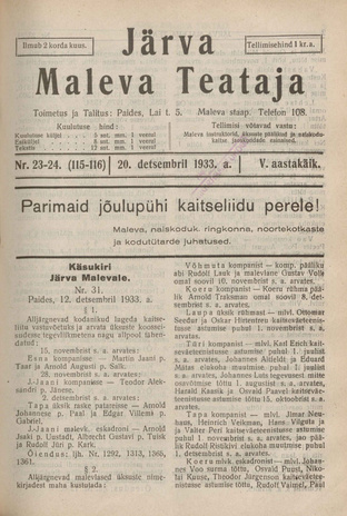 Järva Maleva Teataja ; 23-24 (115-116) 1933-12-20
