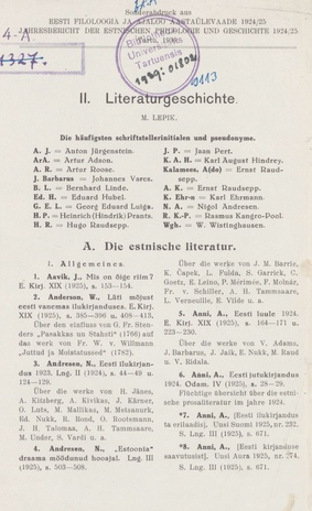 Literaturgeschichte : die estnische Literatur : [1924/25, II]