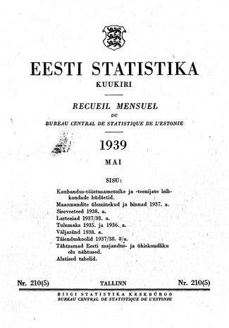 Eesti Statistika : kuukiri ; 210 (5) 1939-05