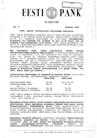 Eesti Pank : teabeleht ; 5 (71) 1995-01