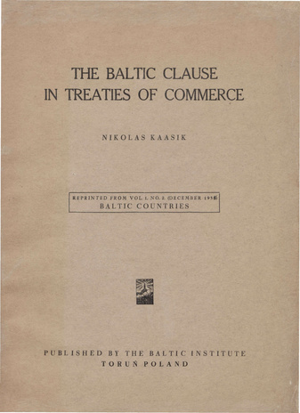 The Baltic clause in treaties of commerce