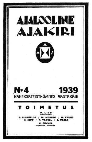 Ajalooline Ajakiri ; 4 1939