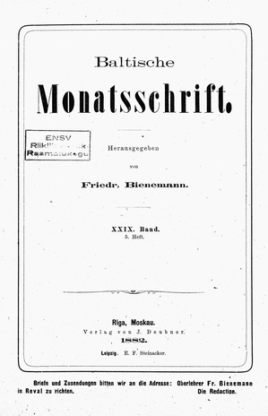Baltische Monatsschrift ; 5 1882
